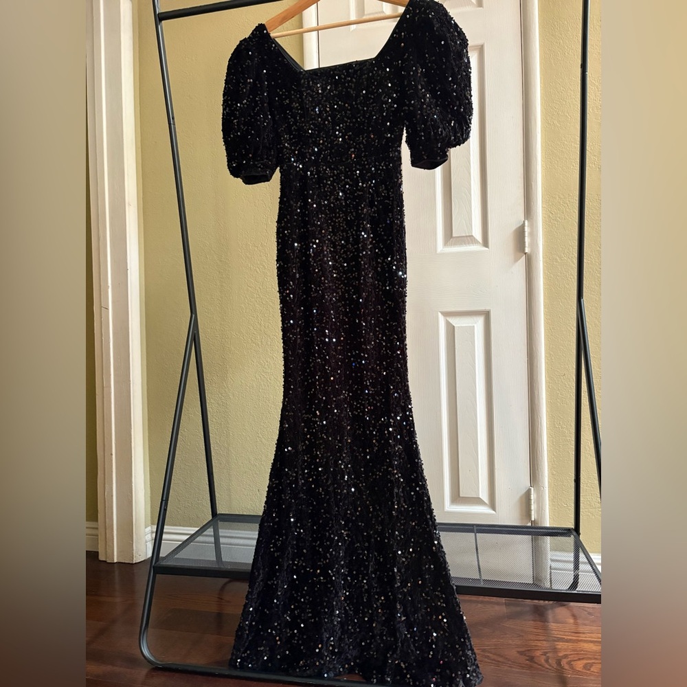 Elegant Black Sequin Evening Gown #187